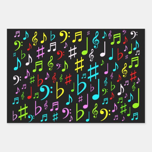 Patroon voor kleurrijke muzikale notities en symbo inpakpapier vel (Voorkant 3)