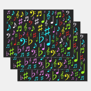 Patroon voor kleurrijke muzikale notities en symbo inpakpapier vel