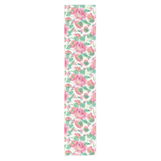 Patroon voor licht roze bruine bloemen korte tafelloper (Voorkant)