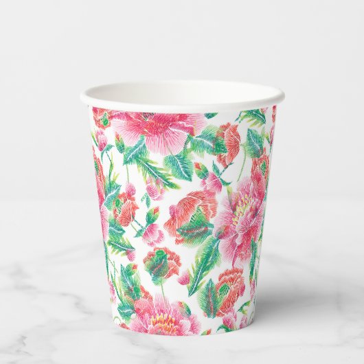 Patroon voor licht roze bruine bloemen papieren bekers (Achterkant)