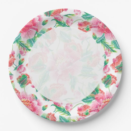 Patroon voor licht roze bruine bloemen papieren bordje (Voorkant)