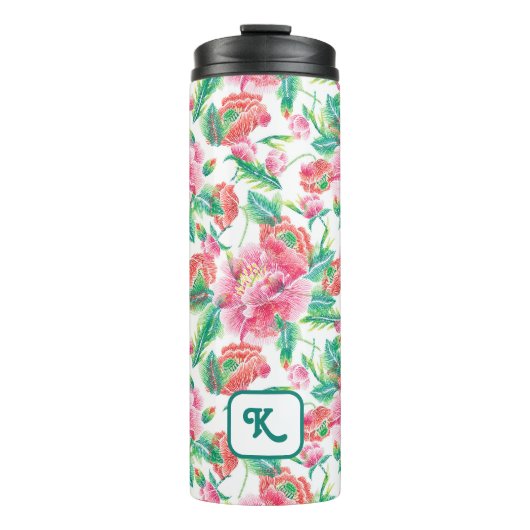 Patroon voor licht roze bruine bloemen thermosbeker (Voorkant)