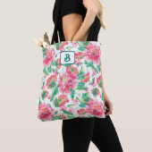 Patroon voor licht roze bruine bloemen tote bag (Dichtbij)