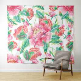 Patroon voor licht roze bruine bloemen wandkleed