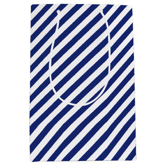 Patroon voor marineblauw en witte diagonale strepe medium cadeauzakje (Voorkant)