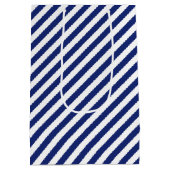 Patroon voor marineblauw en witte diagonale strepe medium cadeauzakje (Achterkant)