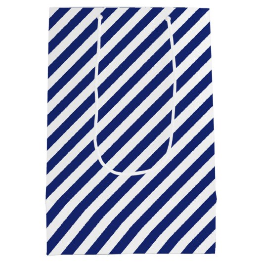 Patroon voor marineblauw en witte diagonale strepe medium cadeauzakje (Achterkant)