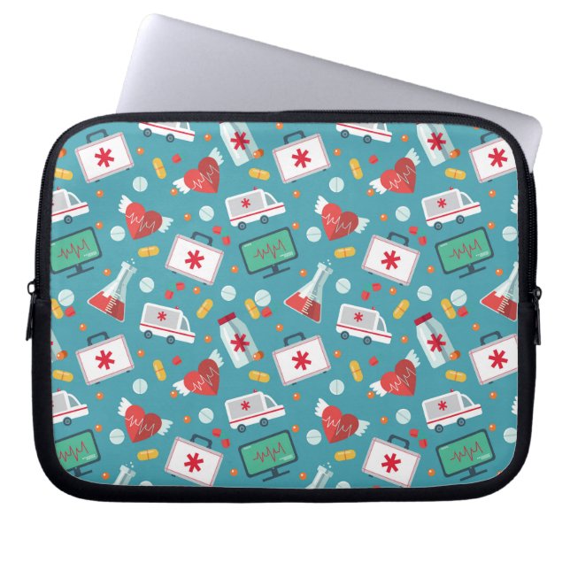 Patroon voor medische pictogrammen laptop sleeve (Voorkant)