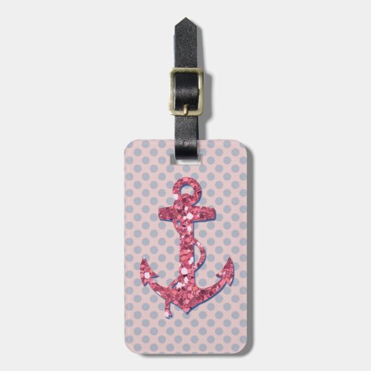 PATROON VOOR MEESTE PINKGLITTER ANCHOR STIPPEN BAGAGELABEL (Voorkant verticaal)