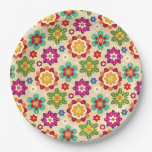 Patroon voor Mexicaanse Folk Art Flowers Papieren Bordje