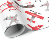 Patroon voor militair vleugelvliegtuig Retro Red e Cadeaupapier (Rol Hoek)