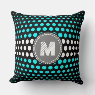 Patroon voor monogram cyaan en witte poka kussen