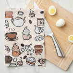 Patroon voor objecten in theewinkels en koffie theedoek<br><div class="desc">Kafel- of koffiewinkelcollage op beige.</div>