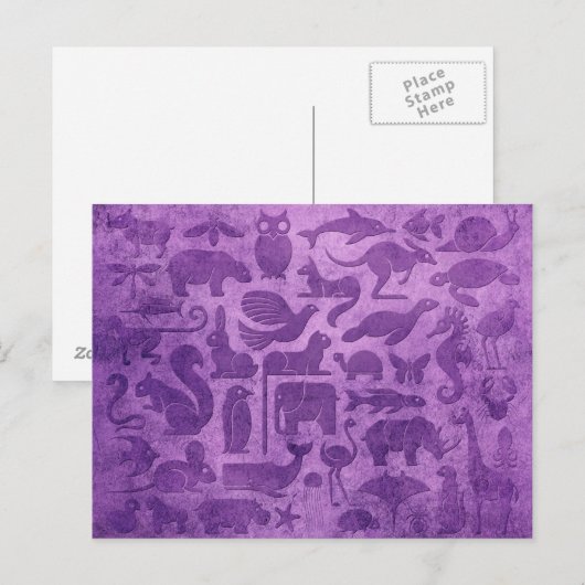 Patroon voor Paars oud en verouderd dierlijk konin Briefkaart (Voorkant / Achterkant)