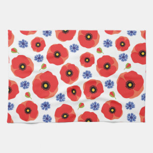 Patroon voor papavers en cornbloemen theedoek