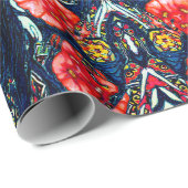 Patroon voor papavers en sterren cadeaupapier (Rol Hoek)