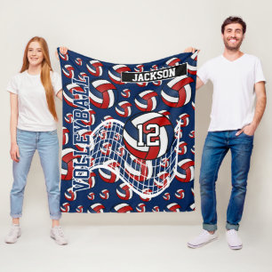 Patroon voor rode, donkerblauwe en witte volleybal fleece deken