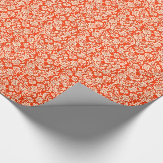 Patroon voor rode en beige Floral Damaskers Cadeaupapier (Hoek)