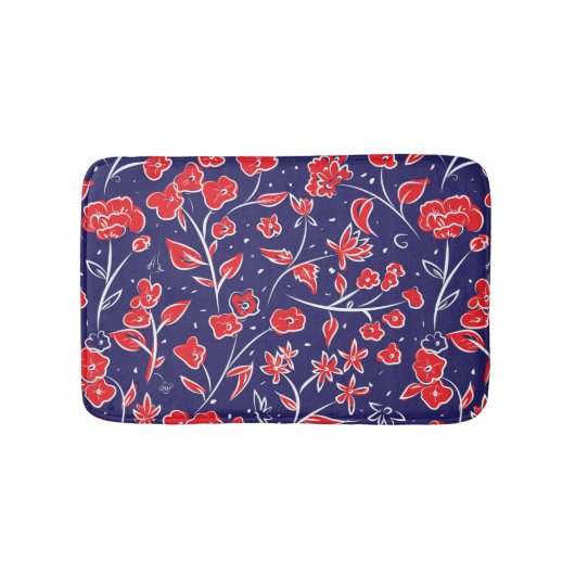 Patroon voor rode en blauwe bloemen badmat (Voorkant)