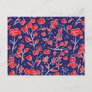 Patroon voor rode en blauwe bloemen briefkaart