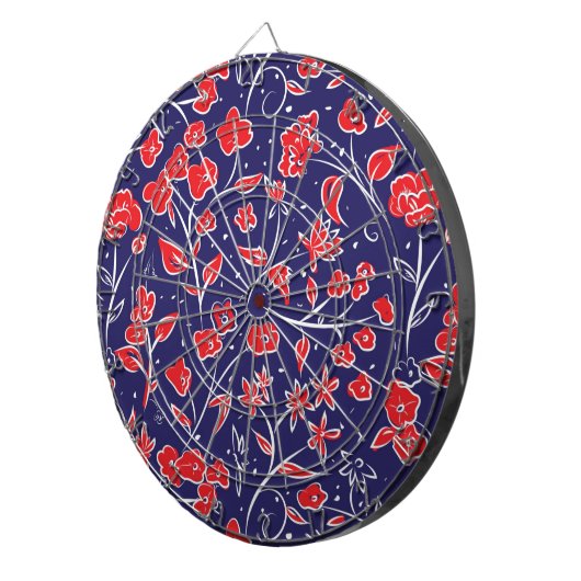 Patroon voor rode en blauwe bloemen dartbord (Voorkant Rechts)