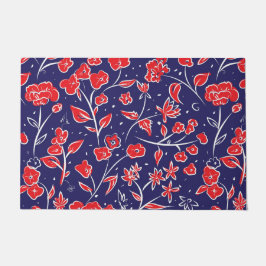 Patroon voor rode en blauwe bloemen deurmat