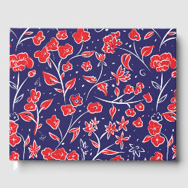 Patroon voor rode en blauwe bloemen gastenboek