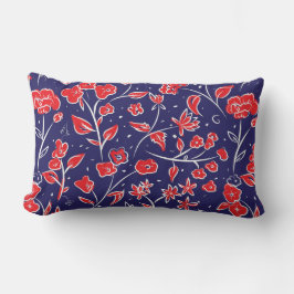 Patroon voor rode en blauwe bloemen kussen