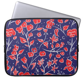 Patroon voor rode en blauwe bloemen laptop sleeve