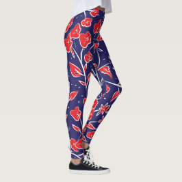 Patroon voor rode en blauwe bloemen leggings