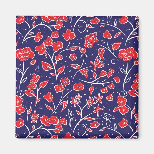 Patroon voor rode en blauwe bloemen magneet (Voorkant)