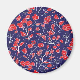 Patroon voor rode en blauwe bloemen magneet