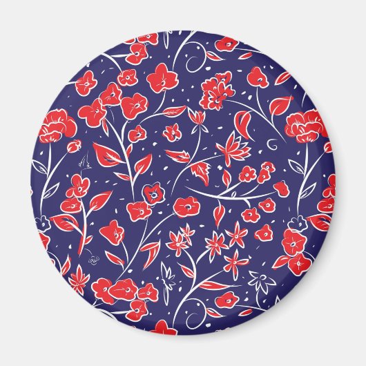 Patroon voor rode en blauwe bloemen magneet (Voorkant)