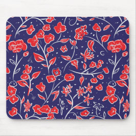 Patroon voor rode en blauwe bloemen muismat