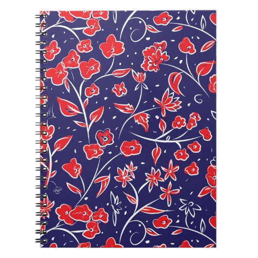 Patroon voor rode en blauwe bloemen notitieboek (Voorkant)