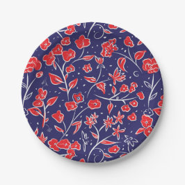 Patroon voor rode en blauwe bloemen papieren bordje