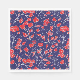 Patroon voor rode en blauwe bloemen servet