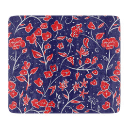 Patroon voor rode en blauwe bloemen snijplank