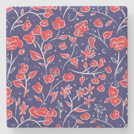 Patroon voor rode en blauwe bloemen stenen onderzetter