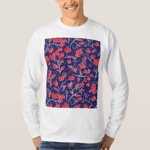 Patroon voor rode en blauwe bloemen t-shirt