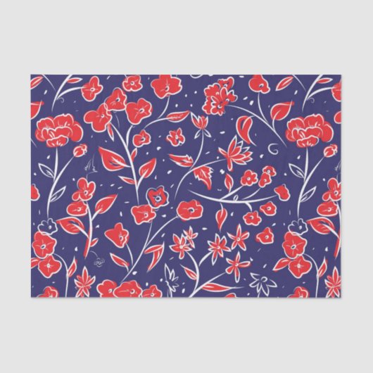 Patroon voor rode en blauwe bloemen tissuepapier (Voorkant)