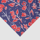 Patroon voor rode en blauwe bloemen tissuepapier (Detail)