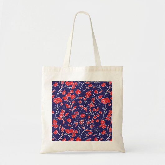Patroon voor rode en blauwe bloemen tote bag (Voorkant)