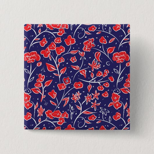 Patroon voor rode en blauwe bloemen vierkante button 5,1 cm (Voorkant)