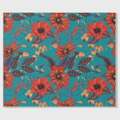 Patroon voor rode en Blauwgroen flora Cadeaupapier (Vlak)