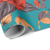 Patroon voor rode en Blauwgroen flora Cadeaupapier (Rol Hoek)