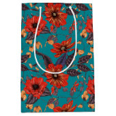 Patroon voor rode en Blauwgroen flora Medium Cadeauzakje (Voorkant)