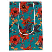 Patroon voor rode en Blauwgroen flora Medium Cadeauzakje (Achterkant)