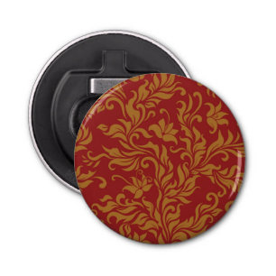 Patroon voor rode en gouden flora button flesopener