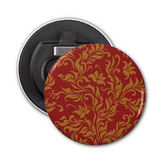 Patroon voor rode en gouden flora button flesopener (Voorkant)